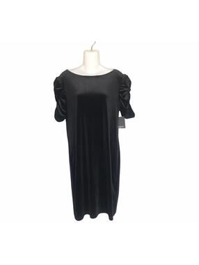 Marina Black velvet Dress  puff sleeve stretch Size 6